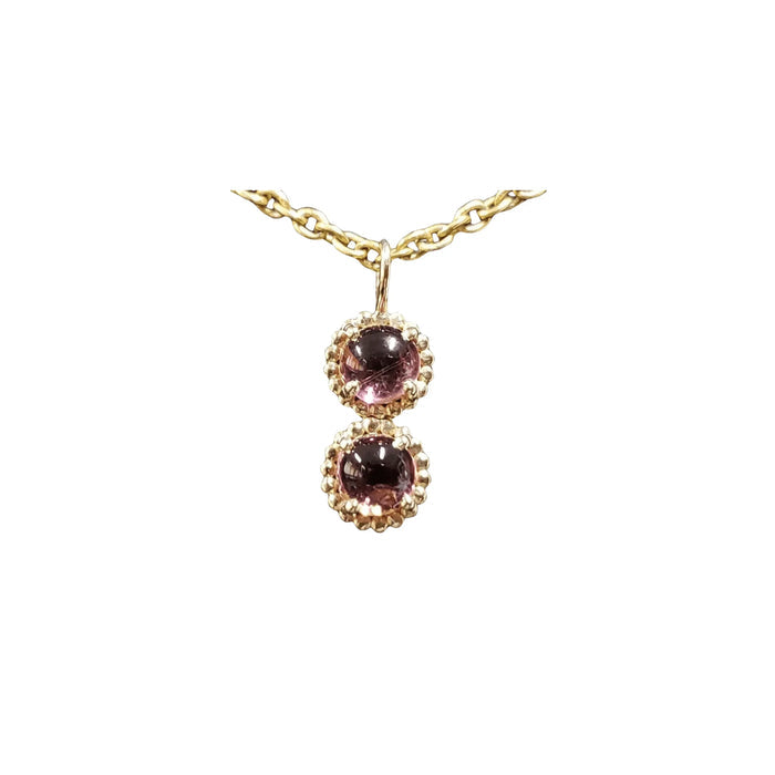 14k Gold Pink Tourmaline Pendant Round Shape two stone - K Jewelry Accessories