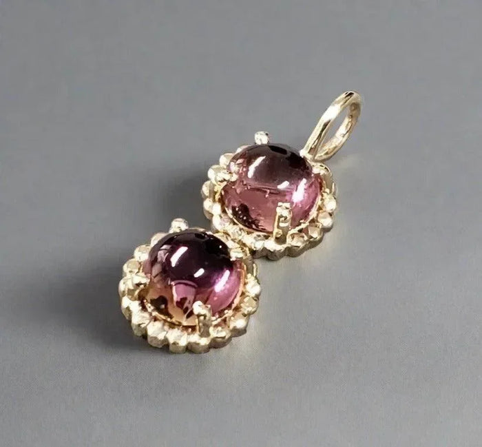 14k Gold Pink Tourmaline Pendant Round Shape two stone - K Jewelry Accessories