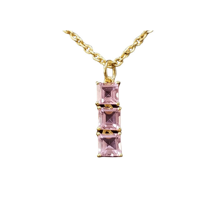 14k Gold Pink Tourmaline Pendant Three stone jewelry - K Jewelry Accessories