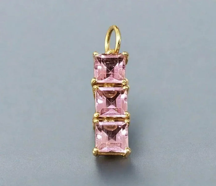 14k Gold Pink Tourmaline Pendant Three stone jewelry - K Jewelry Accessories