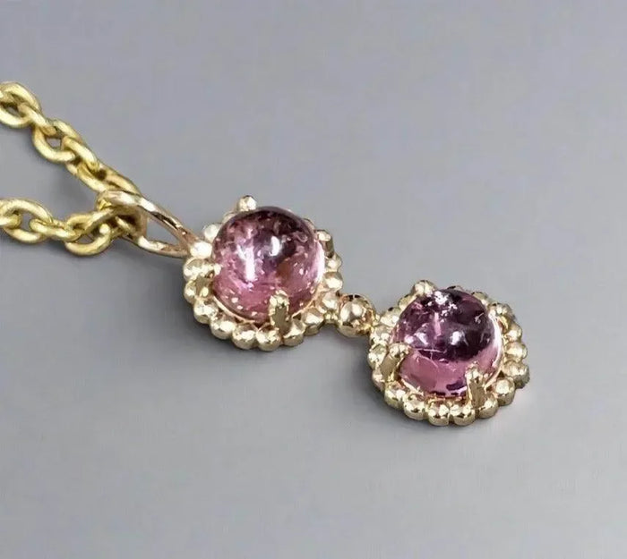 14k Gold Pink Tourmaline Round Charm Pendant - K Jewelry Accessories