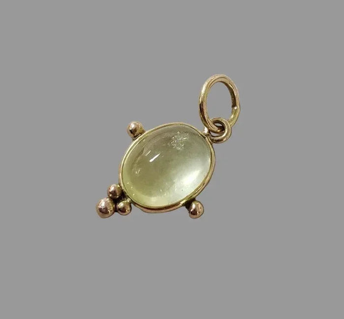 14k Gold Prehnite Pendant • Unique Gold Granule Accent Charm - K Jewelry Accessories