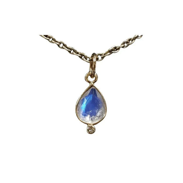 14K Gold Rainbow Moonstone And Diamond Pendant - K Jewelry Accessories