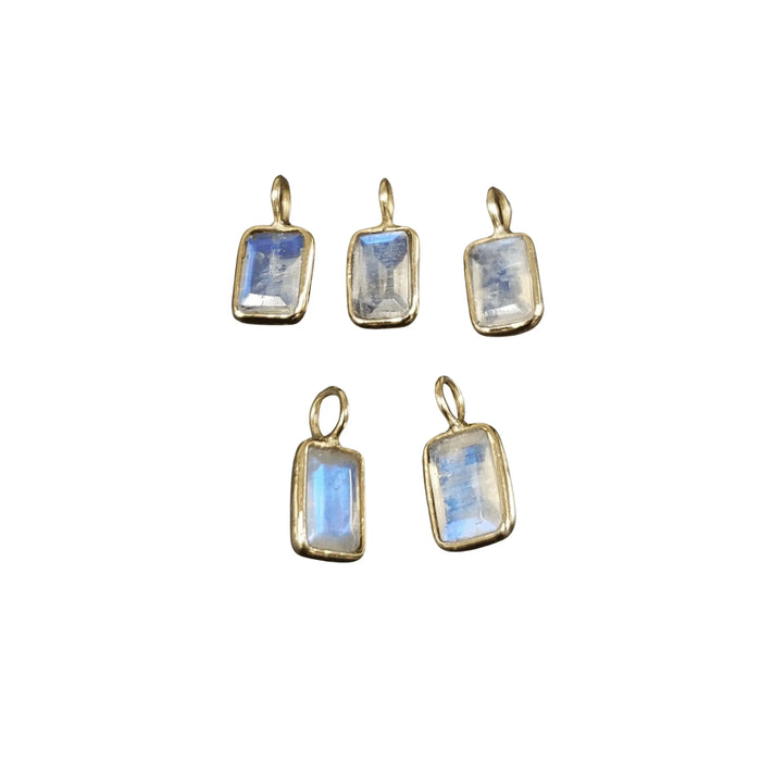 14k Gold Rainbow Moonstone Baguette Charm 6 x 4 mm - K Jewelry Accessories