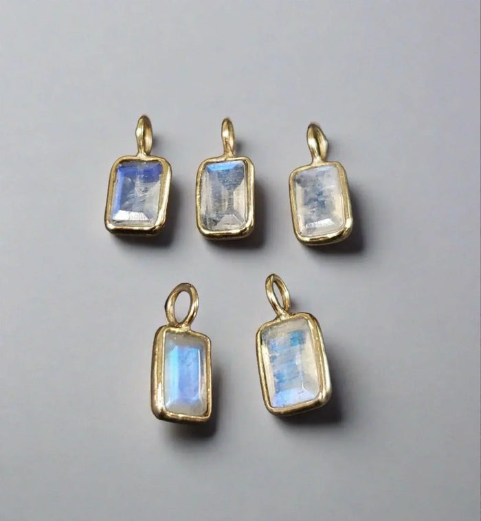 14k Gold Rainbow Moonstone Baguette Charm 6 x 4 mm - K Jewelry Accessories