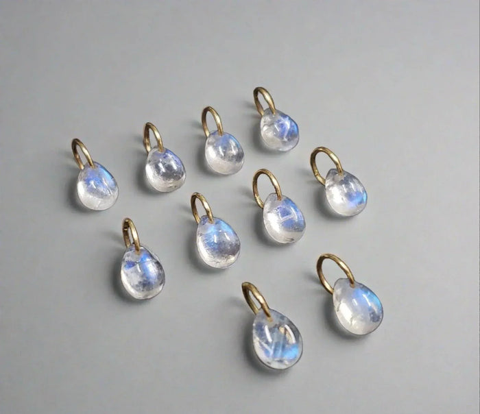 14k Gold Rainbow Moonstone Charm Pendant Drop Shape - K Jewelry Accessories