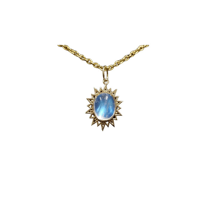 14k Gold Rainbow Moonstone Dainty Pendant Oval shape - K Jewelry Accessories