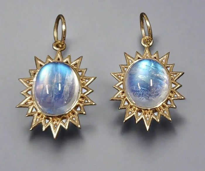 14k Gold Rainbow Moonstone Dainty Pendant Oval shape - K Jewelry Accessories