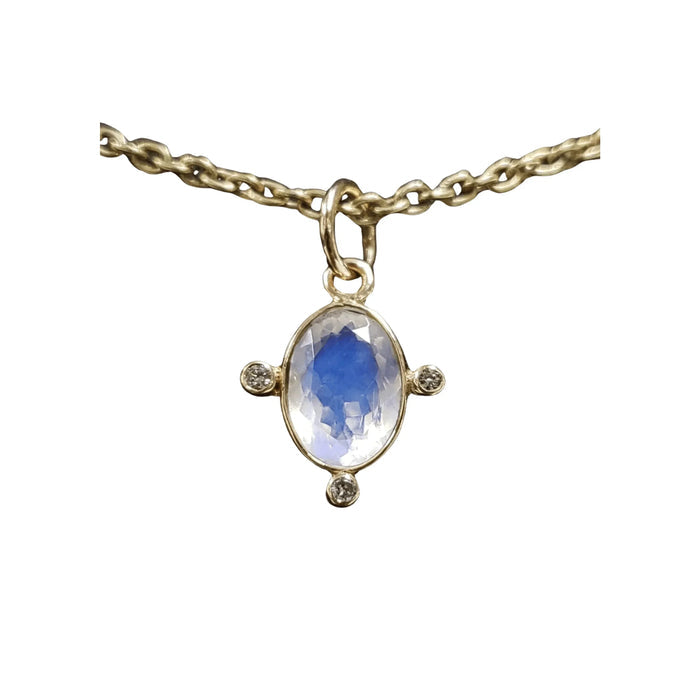 14k Gold Rainbow Moonstone & Diamond Pendant - K Jewelry Accessories