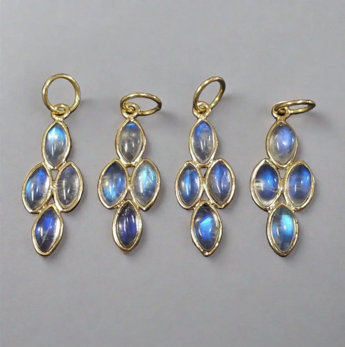 14k Gold Rainbow moonstone Pendant 4 stone - K Jewelry Accessories