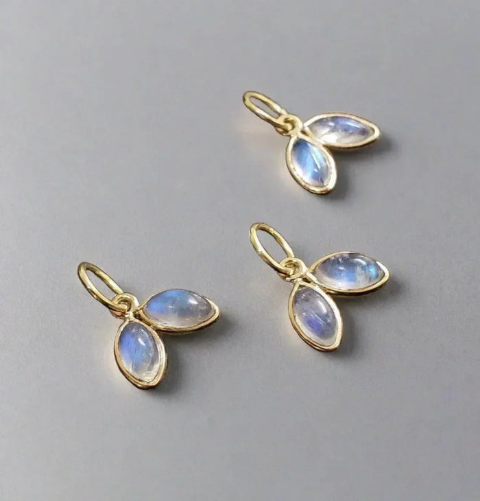 14k Gold Rainbow moonstone Pendant Charm Beautiful Two Stone - K Jewelry Accessories