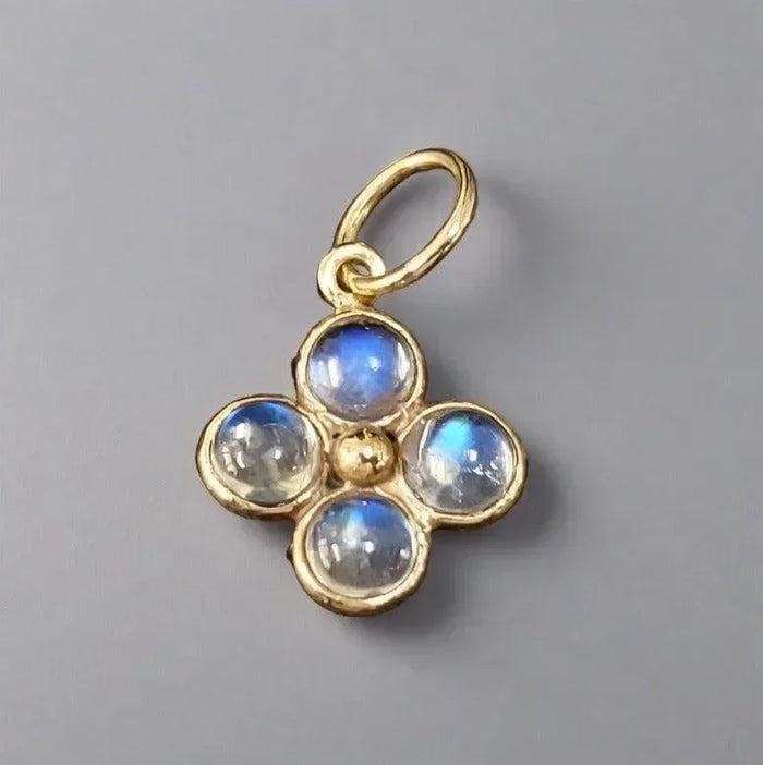 14k Gold Rainbow Moonstone Pendant Four Stone Charm - K Jewelry Accessories