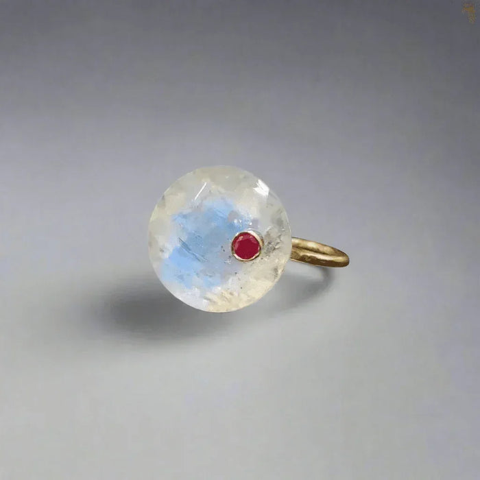 14k Gold Rainbow Moonstone & Ruby Pendant - K Jewelry Accessories