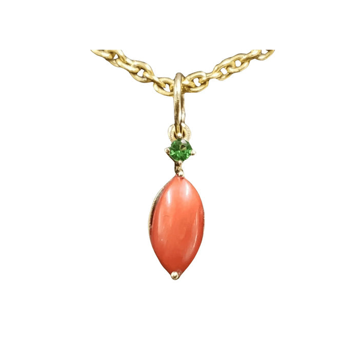 14k Gold Red Coral Pendant With Tsavorite Stone - K Jewelry Accessories