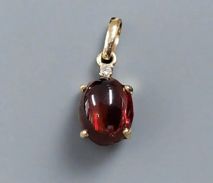 14k Gold Red Garnet & Brilliant Cut Diamond Pendant - K Jewelry Accessories