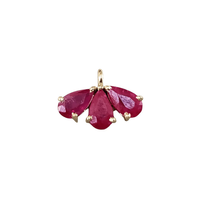 14k Gold Red Ruby Pendant Leaf Charm Made with 3 stones - K Jewelry Accessories