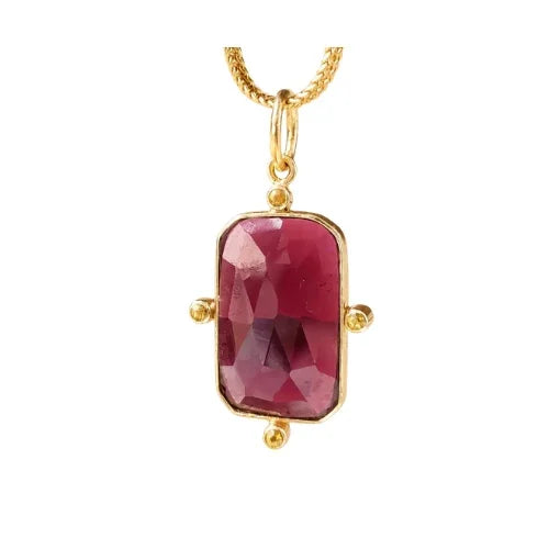 14k Gold Rhodolite Garnet Pendant | Natural Yellow Sapphire Accent