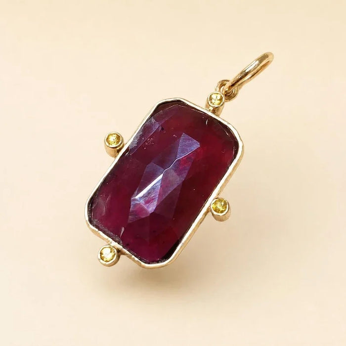 14k Gold Rhodolite Garnet Pendant | Natural Yellow Sapphire Accent