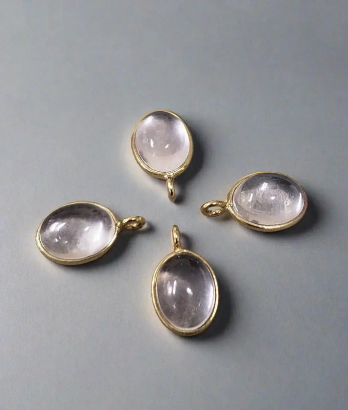 14k Gold Rose Quartz Charm Necklace Oval Cabochon - K Jewelry Accessories