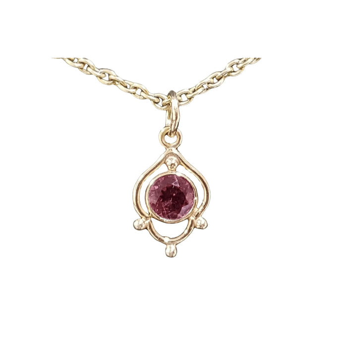 14k Gold Round Pink Tourmaline Pendant - K Jewelry Accessories