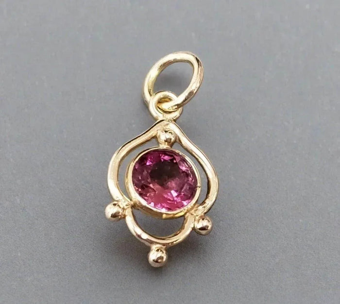 14k Gold Round Pink Tourmaline Pendant - K Jewelry Accessories