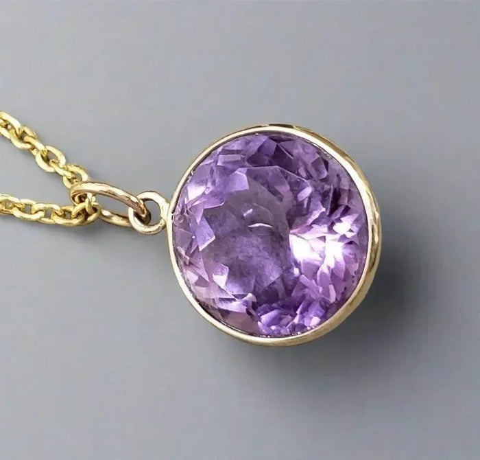 14k Gold Round Purple Amethyst Necklace Pendant for women - K Jewelry Accessories