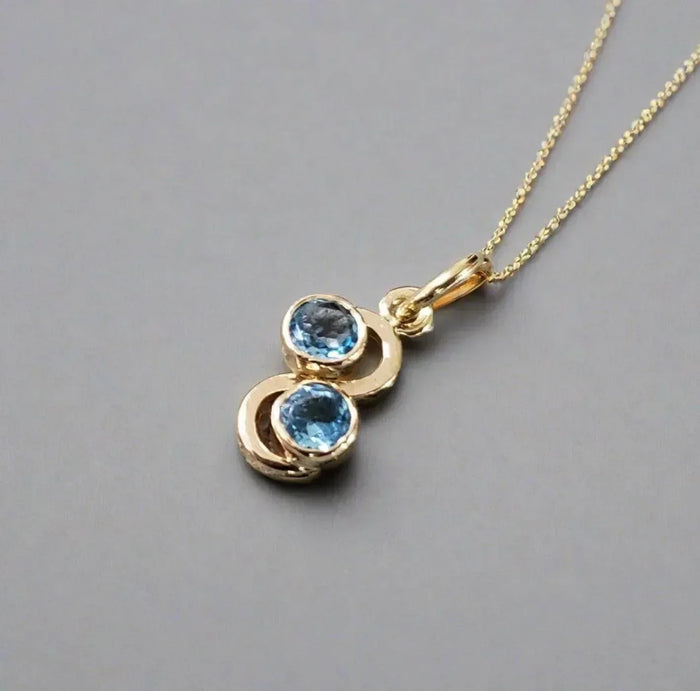 14k Gold Round Swiss Blue Topaz Pendant - K Jewelry Accessories