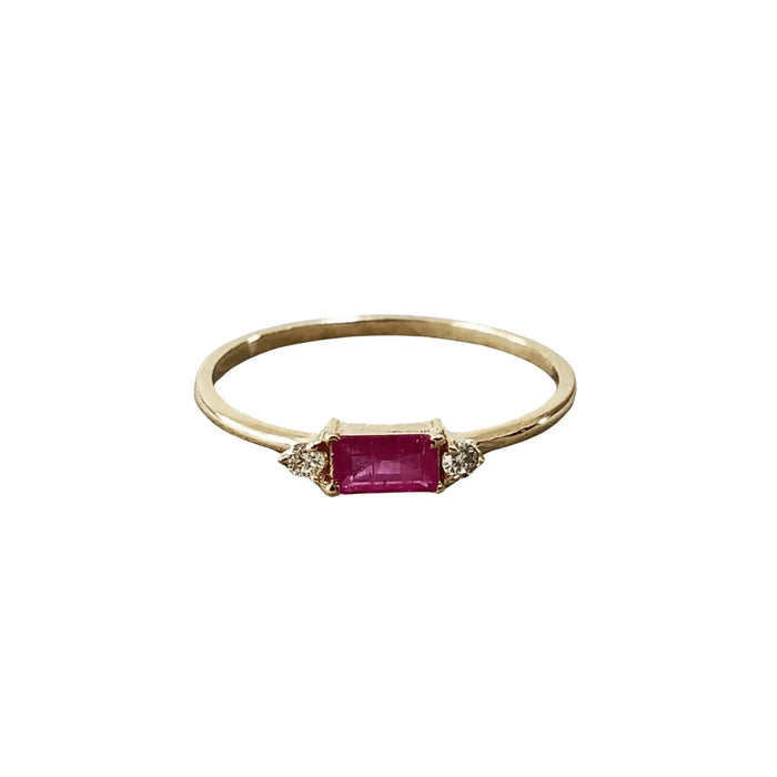 14k Gold Ruby Baguette & Diamond Ring - K Jewelry Accessories