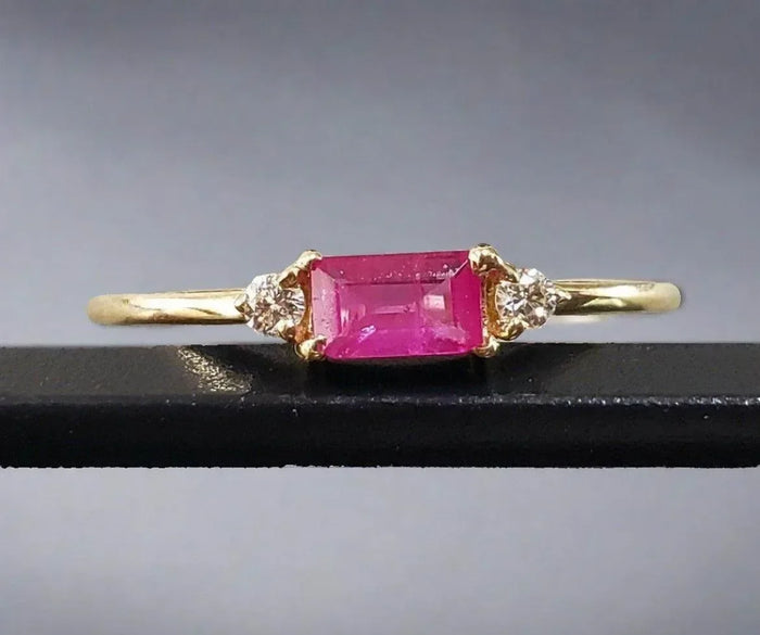 14k Gold Ruby Baguette & Diamond Ring - K Jewelry Accessories