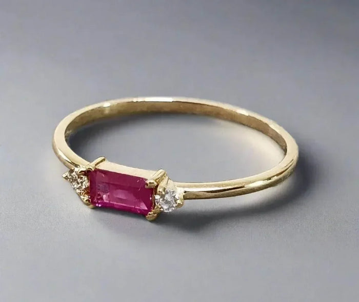 14k Gold Ruby Baguette & Diamond Ring - K Jewelry Accessories