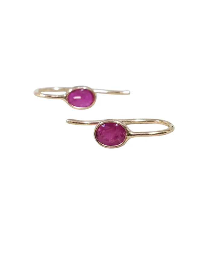 14k Gold Ruby Earrings, Natural Ruby Oval Gemstone