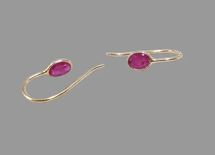 14k Gold Ruby Earrings, Natural Ruby Oval Gemstone