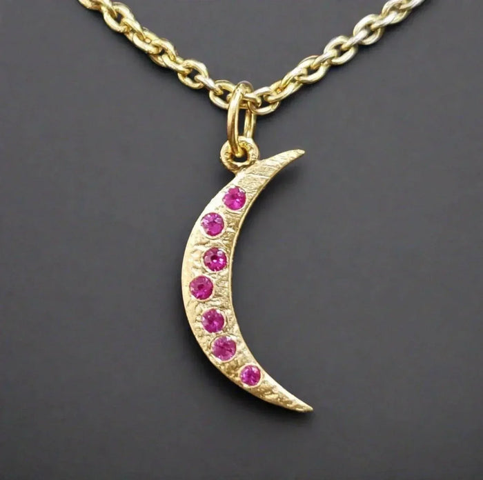 14k Gold Ruby Pendant Half Moon Shape For Unisex - K Jewelry Accessories