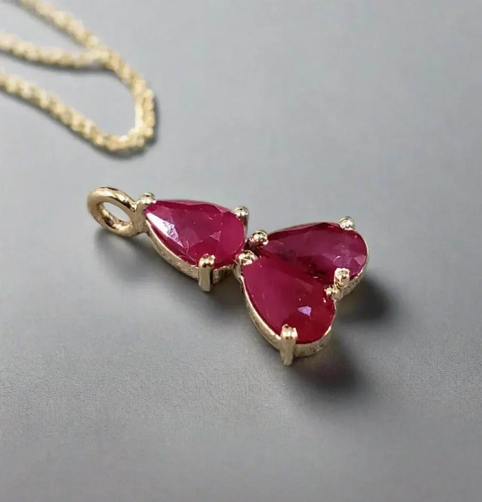 14k Gold Ruby Pendant Leaf Shape Charm Natural - K Jewelry Accessories