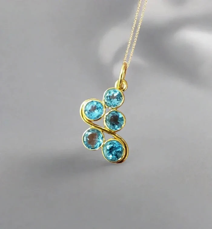14k Gold Swiss Blue Topaz Dainty Pendant - K Jewelry Accessories