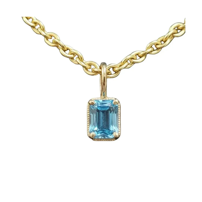14K Gold Swiss Blue Topaz Pendant - Emerald Cut Gemstone Charm - K Jewelry Accessories