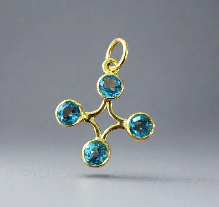 14k Gold Swiss Blue Topaz Pendant Charm - K Jewelry Accessories