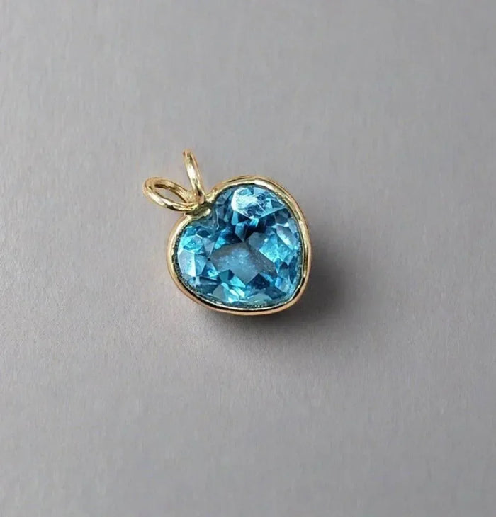 14k Gold Swiss Blue Topaz Pendant Heart Shaped for women - K Jewelry Accessories
