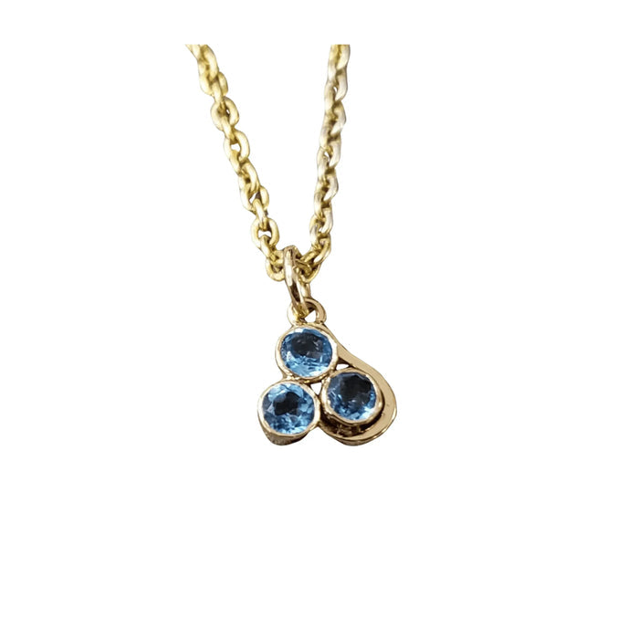 14k Gold Swiss Blue Topaz Pendant Three Stone - K Jewelry Accessories