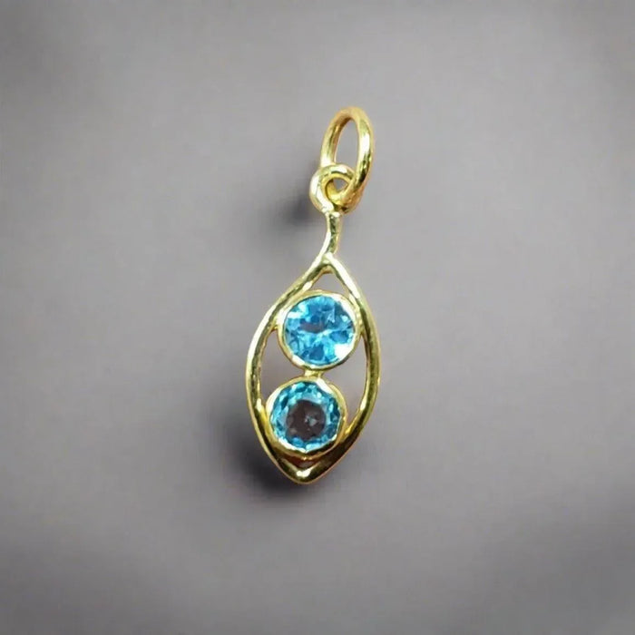 14k Gold Swiss Blue Topaz Pendant two stone jewelry - K Jewelry Accessories