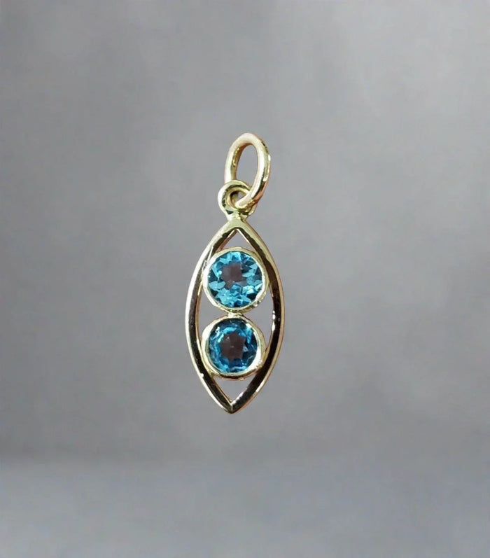 14k Gold Swiss Blue Topaz Pendant with natural stones - K Jewelry Accessories