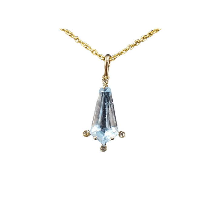 14k Gold swiss Blue Topaz & Rose Cut Diamond Pendant - K Jewelry Accessories