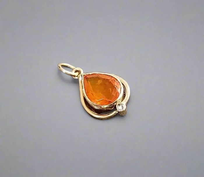 14k Gold Teardrop Orange Ethiopian Opal Pendant With Diamond - K Jewelry Accessories