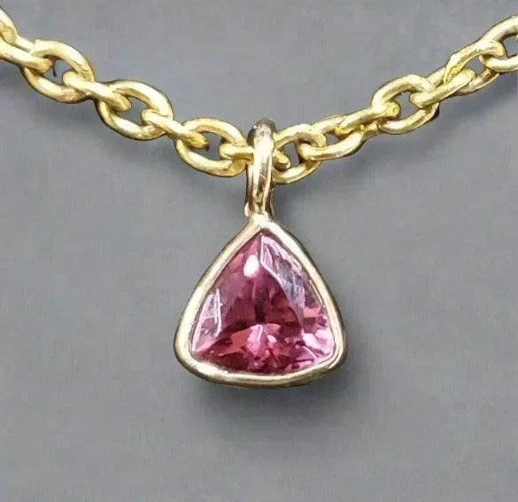 14k Gold Trillion Shape Pink Rubellite Tourmaline Charm Pendant - K Jewelry Accessories