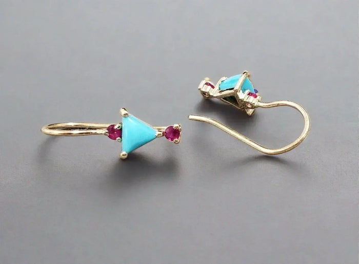 14k Gold Turquoise And Ruby Earrings - K Jewelry Accessories
