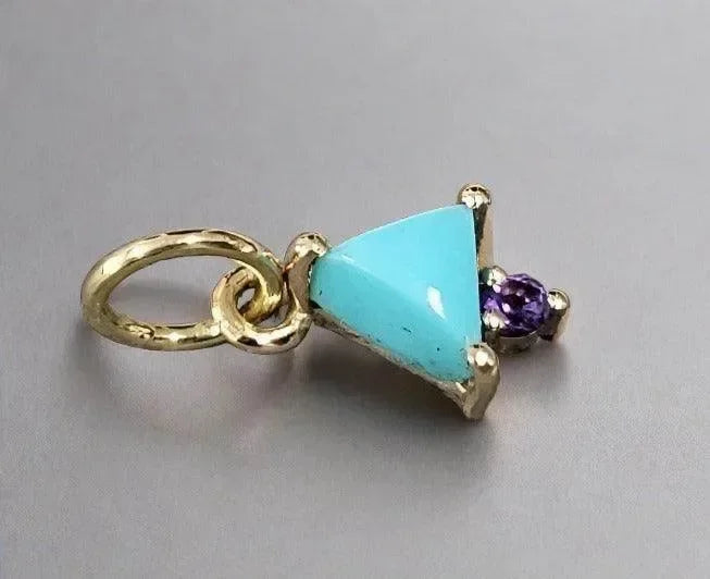 14k Gold Turquoise with Amethyst Pendant - K Jewelry Accessories