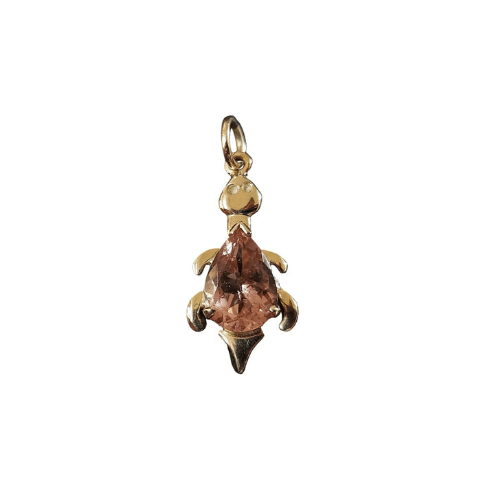 14k Gold Turtle Pink Tourmaline Gemstone Pendant - K Jewelry Accessories