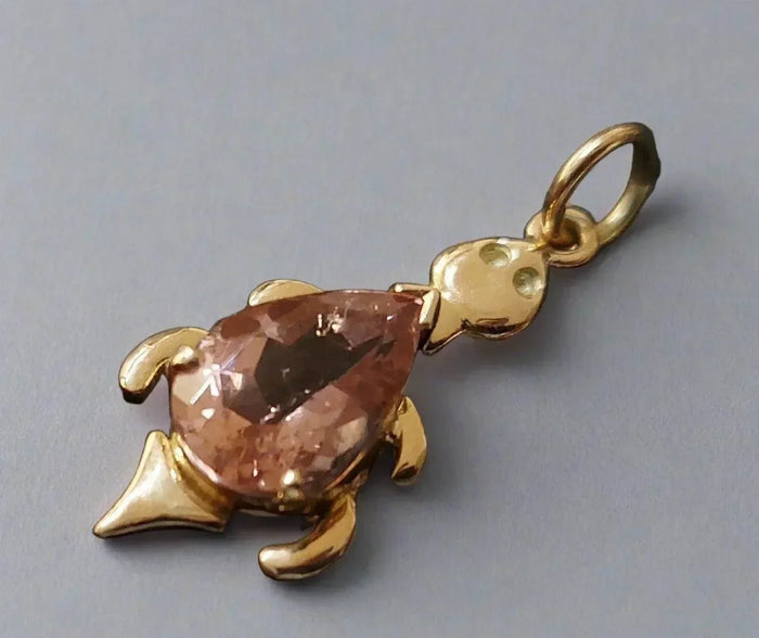 14k Gold Turtle Pink Tourmaline Gemstone Pendant - K Jewelry Accessories