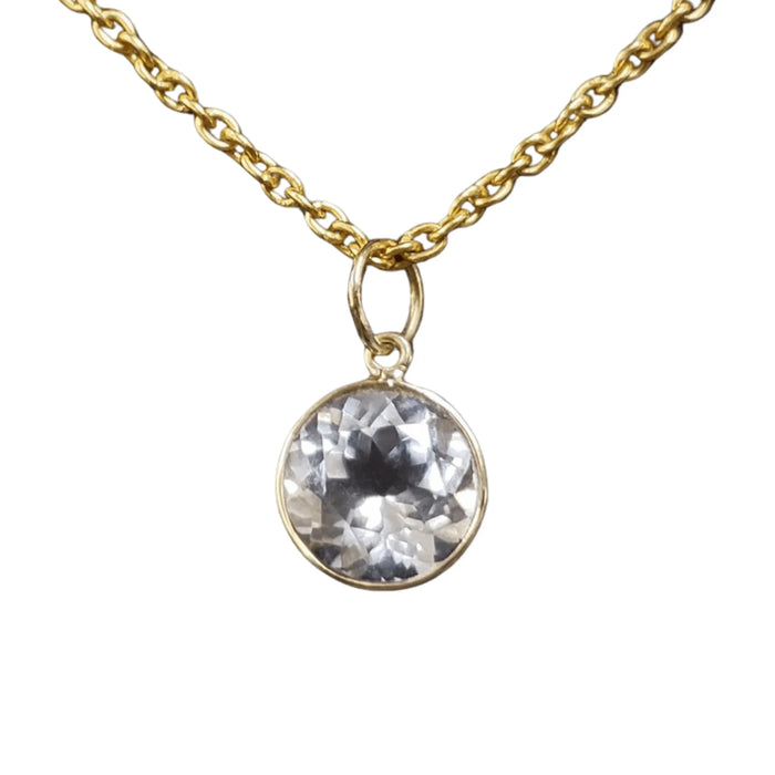 14k Gold White Topaz Pendant Round Pendant Charm - K Jewelry Accessories