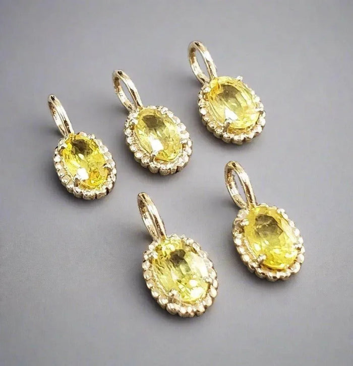14k Gold Yellow Sapphire Charm Pendant Oval shape - K Jewelry Accessories